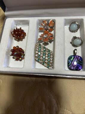 Assorted Womens Jewelry  3 sets of clips one broch, one pendant